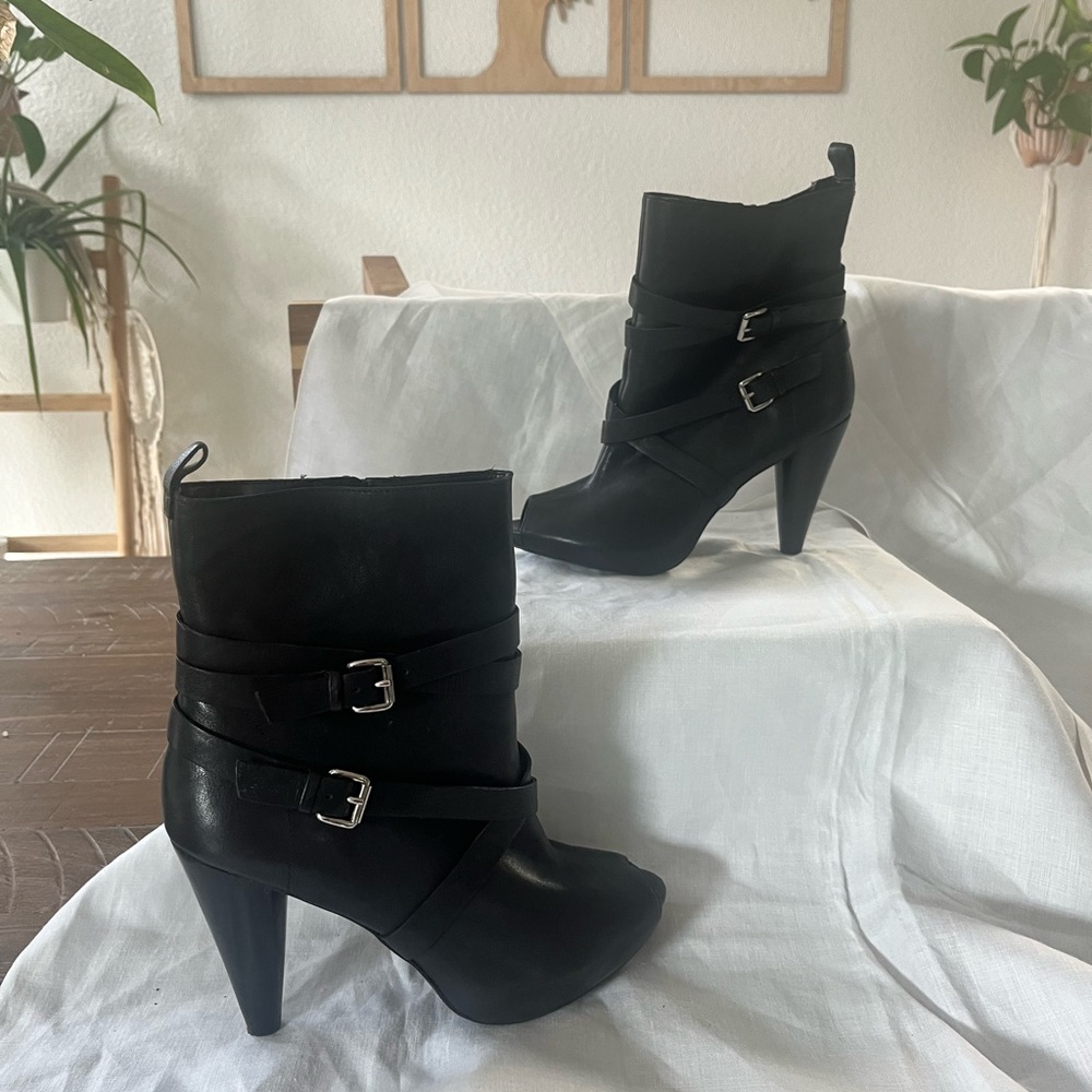 NWOB Leather Open Toe BCBGirls Booties